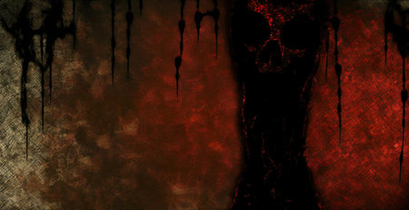 Halloween horror background with blood splashes and skull. Horror background.の素材