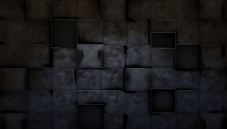 Abstract background made of black square tiles. 3D render illustration.の素材