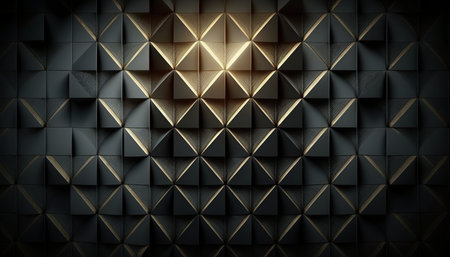 Abstract background made of black and gold triangles. 3d render illustrationの素材