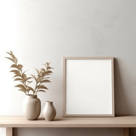 Mock up poster frame on modern interior background, 3d renderの素材