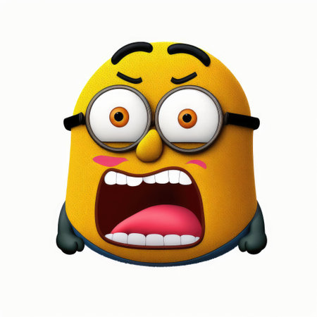 3d rendered illustration of a yellow emoticon with a surprised expressionの素材