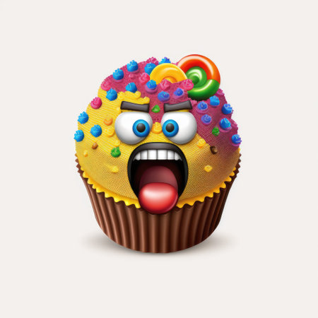 Funny cupcake with funny face. Vector illustration. eps 10の素材