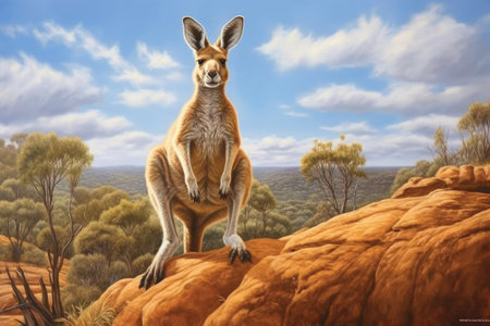 Kangaroo sitting on a rock in the Australian outback.の素材