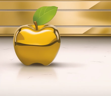 golden apple on the white background. 3d render illustration.の素材