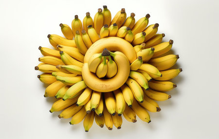 Bunch of bananas in a circle on a white background. Top view.の素材