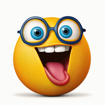 Smiley emoticon with glasses on white background. 3d illustrationの素材