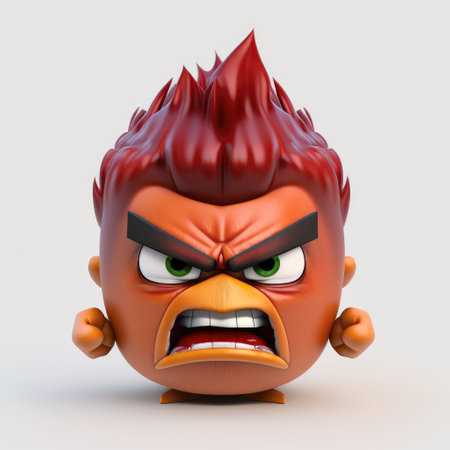 Angry monster face. 3d illustration isolated on white background.の素材