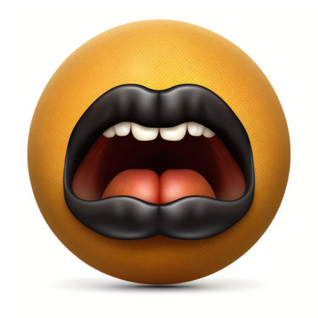 Funny orange emoticon with mouth and teeth. Vector illustration.の素材