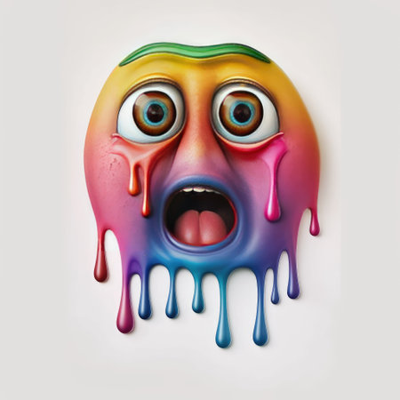 3D illustration of a monster emoticon with different facial expressions.の素材