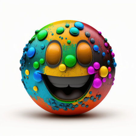 Funny colorful ball with eyes and mouth isolated on white background. 3d illustrationの素材