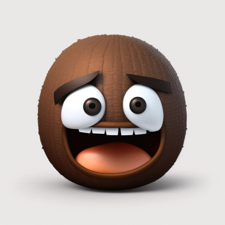Coconut with a surprised face, 3d rendering. Computer digital drawing.の素材