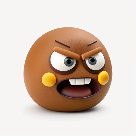Angry brown egg isolated on white background. 3d rendering.の素材