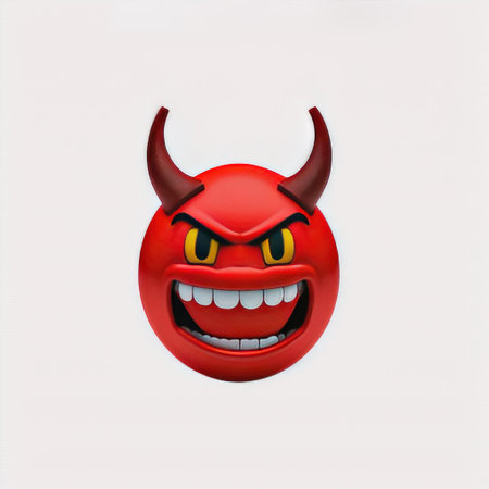 Devil emoticon on white background. 3d rendering. Computer digital drawing.の素材