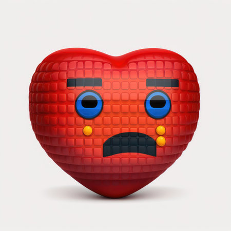 Red heart with sad face isolated on white background. Vector illustration.の素材