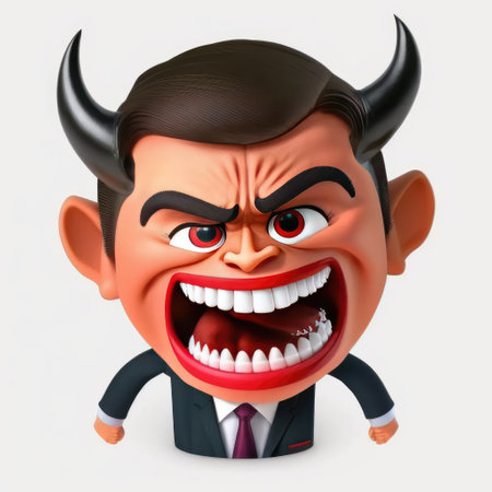 Angry businessman with devil horns. 3d illustration. White background.の素材
