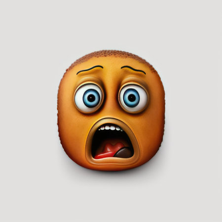 Emoticon with surprised face isolated on gray background. 3d illustrationの素材