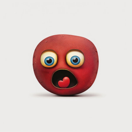 Funny red ball with eyes and mouth isolated on white background.の素材