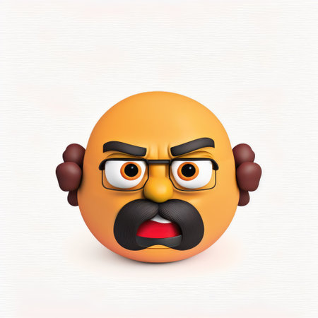 3d illustration of emoticon with glasses and mustache over white backgroundの素材