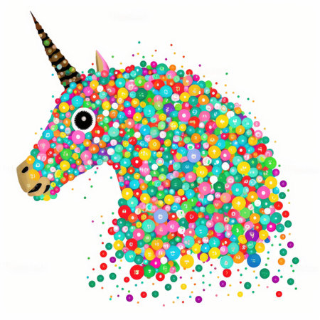Unicorn head made of colorful confetti. Vector illustration.の素材