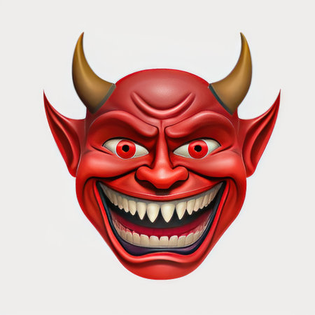 Devil head with horns. 3d render illustration isolated on white backgroundの素材