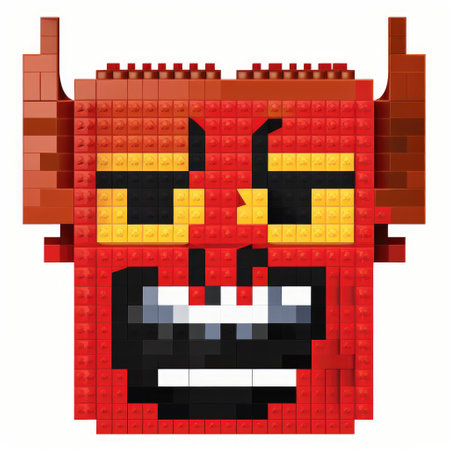 Pixelated monster face. Pixelated pixelated monster. Vector illustration.の素材