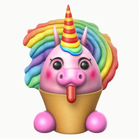 Unicorn ice cream in waffle cup isolated on white backgroundの素材