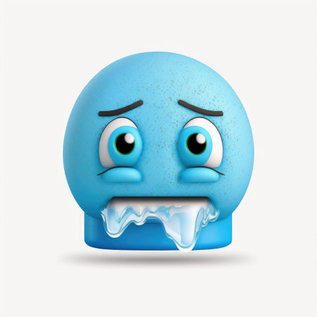 Blue emoticon with a sad face, 3d rendering. Computer digital drawing.の素材