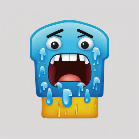 Funny ice cube with crying face. Vector cartoon character illustration.の素材