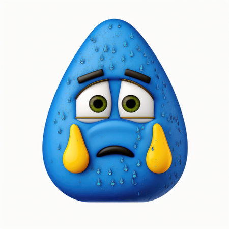 3D Illustration of a Sad Emoticon with Rain Dropsの素材