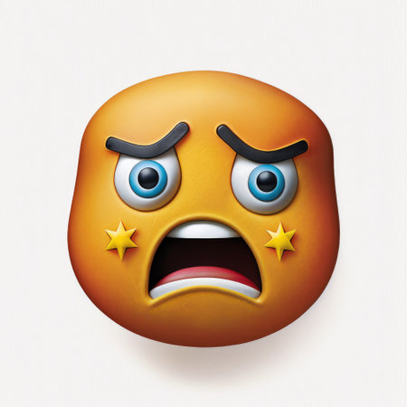 Emoticon with angry face on white background. 3d illustrationの素材