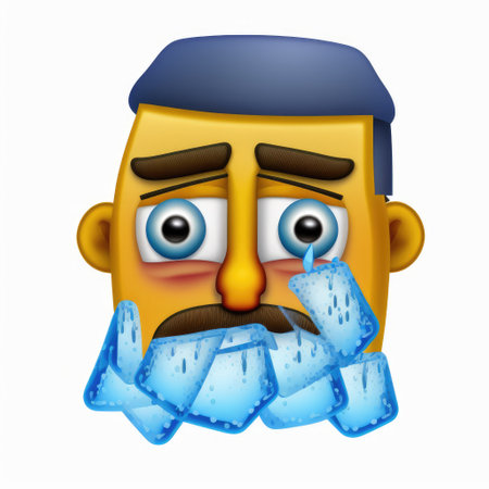 Cartoon Man Crying with Ice Cubes Isolated on White Backgroundの素材