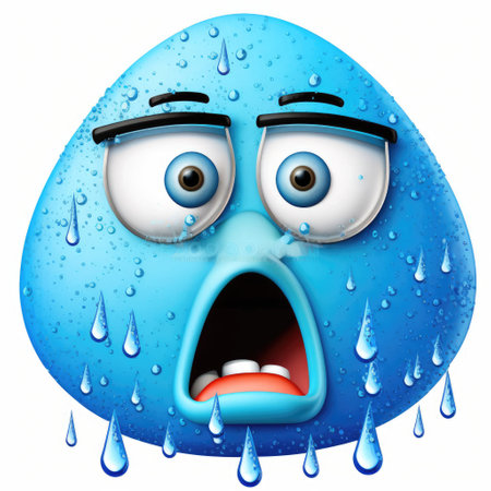 3d rendered illustration of a sad egg cartoon character with water dropsの素材