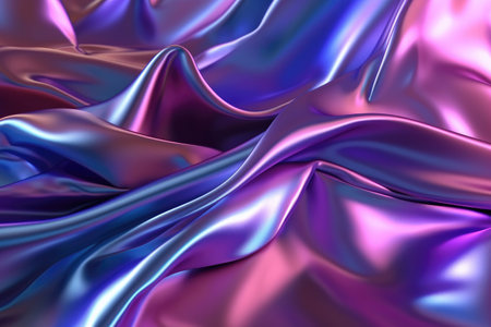 Closeup of rippled blue and purple silk fabric as backgroundの素材