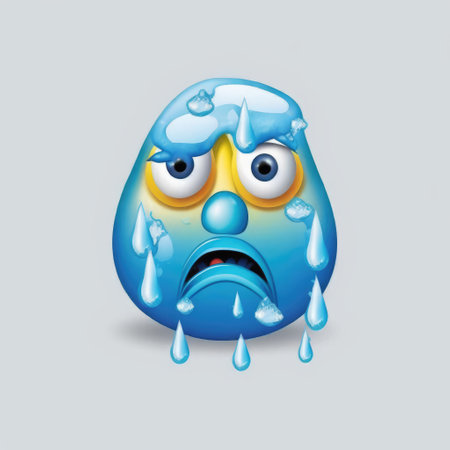 Illustration of an egg with a crying face, isolated on a white backgroundの素材