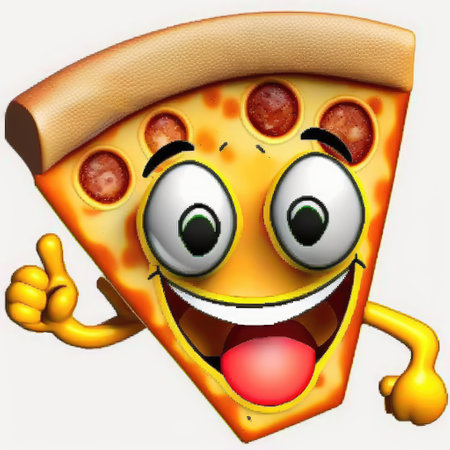 Cartoon Pizza Character with Thumbs Up on a white background.の素材