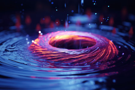 Water splashes and ripples close-up. Colorful abstract background.の素材