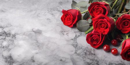Red rosesle background. Valentines day background with copy spaceの素材