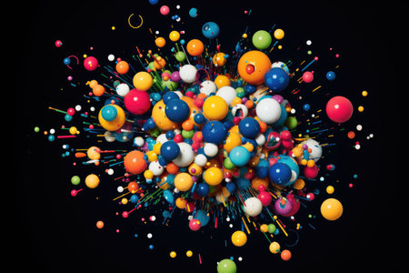 3d rendering of abstract colorful background with balls and blots.の素材