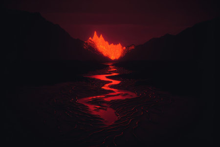 Volcanic eruption on the surface of the lake. 3d renderingの素材