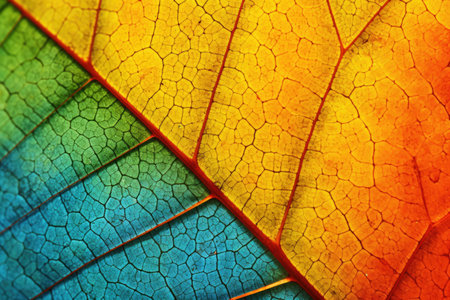 Macro photo of colorful autumn leaf texture. Abstract background for design.の素材