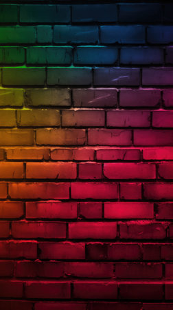 colorful rainbow light on the brick wall texture background - vintage filterの素材