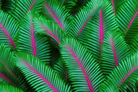 Tropical palm leaves background. Colorful foliage pattern. 3d render illustrationの素材