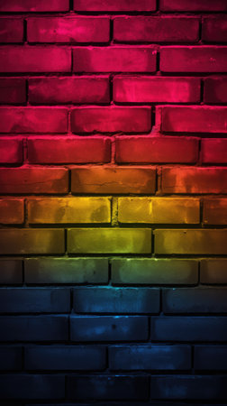 Grunge brick wall with rainbow flag, grunge background.の素材