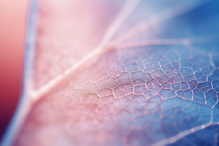 Close-up of a leaf with veins. Macro photography, selective focusの素材