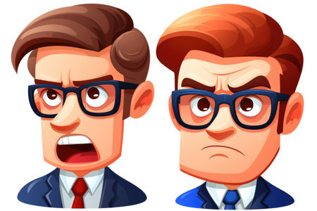 Angry businessman cartoon character with different facial expressions. Vector illustration.の素材