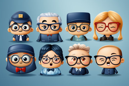 Vector illustration of a group of different people with different facial expressions.の素材