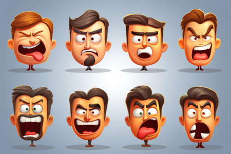 Cartoon face expressions set. Vector illustration of emotional characters for web designの素材