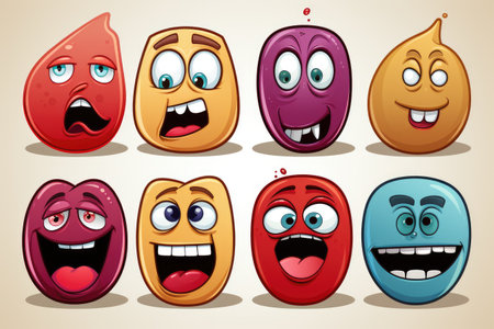 Cartoon face emoticon set with different emotions. Vector illustration.の素材