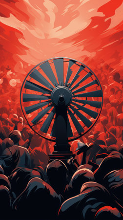 illustration of a fan on a crowd of people at a concertの素材