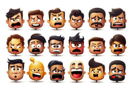 Vector illustration of a set of cartoon faces with different emotions and expressionsの素材